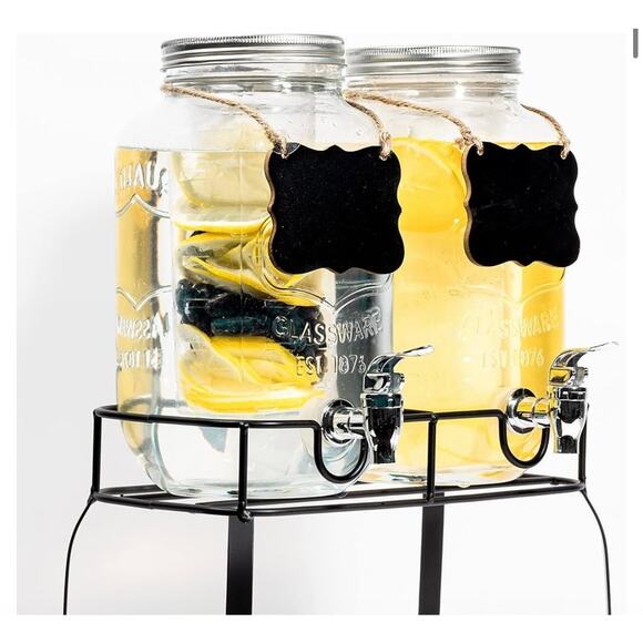 2 pack Glass Beverage Dispenser w/ Stand, Stainless Steel leakproof Spigot 2 gal - Picture 1 of 6